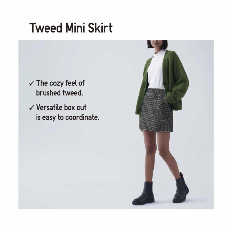 Grey Women Uniqlo Tweed Mini (Houndstooth) Skirts | USA EVSAD-8354