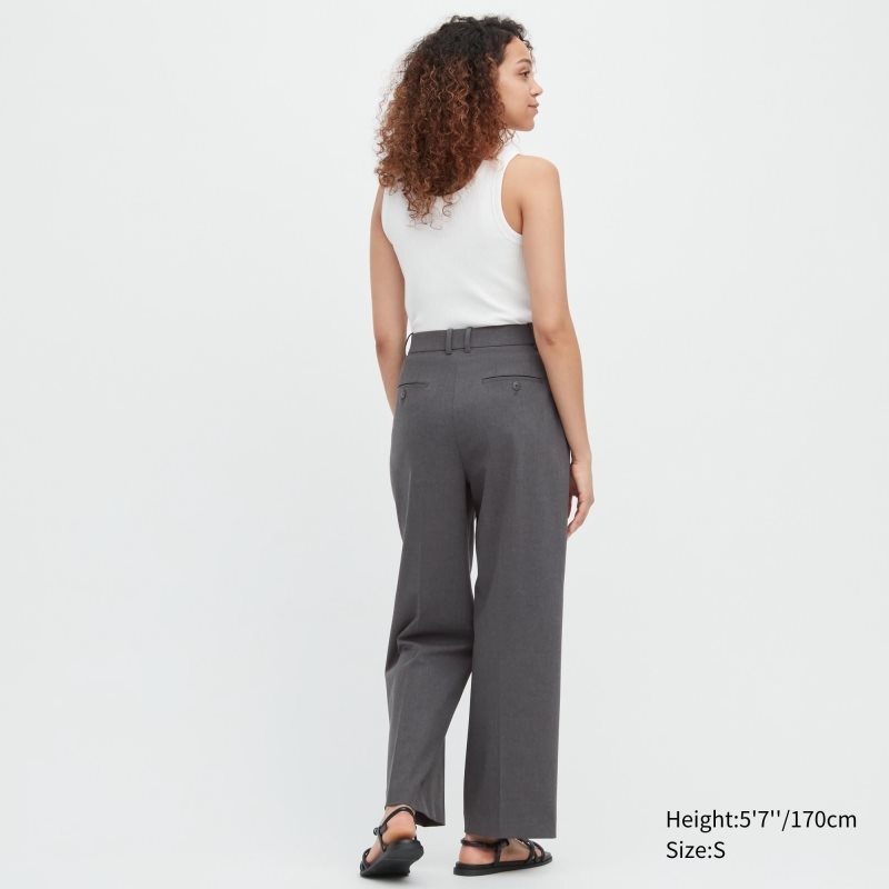 Grey Women Uniqlo Wide-fit Pleated Pants | USA QGUIZ-1638