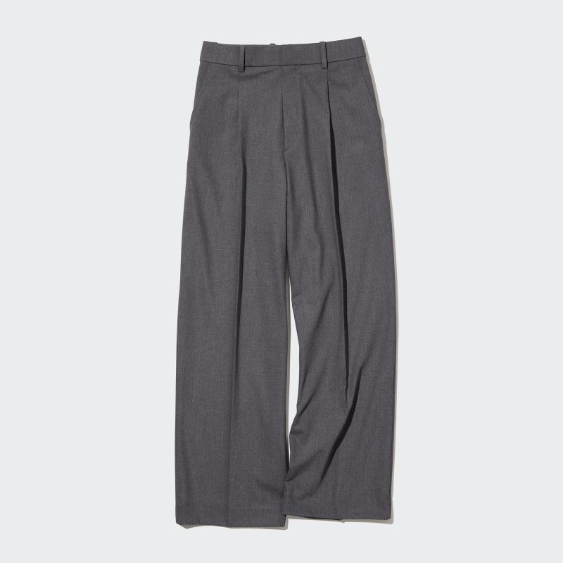 Grey Women Uniqlo Wide-fit Pleated Pants | USA QGUIZ-1638