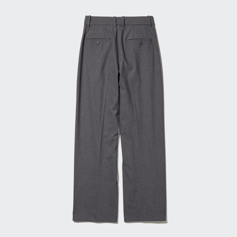 Grey Women Uniqlo Wide-fit Pleated Pants | USA QGUIZ-1638