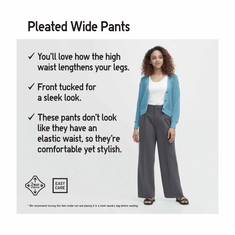 Grey Women Uniqlo Wide-fit Pleated Pants | USA QGUIZ-1638