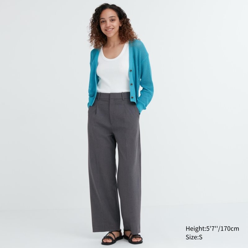 Grey Women Uniqlo Wide-fit Pleated Pants | USA QGUIZ-1638