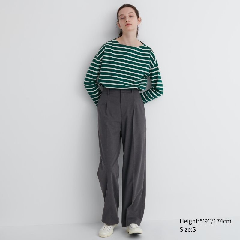 Grey Women Uniqlo Wide-fit Pleated (Tall) Pants | USA LAMPT-9380