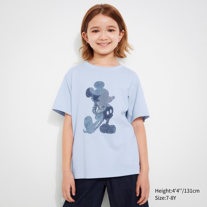 Light Blue Kids Uniqlo Mickey Stands Ut (Short Sleeve Graphic) T Shirts | USA FITAD-6208