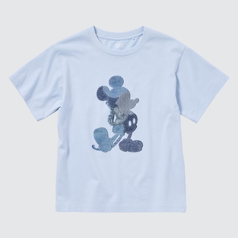 Light Blue Kids Uniqlo Mickey Stands Ut (Short Sleeve Graphic) T Shirts | USA FITAD-6208