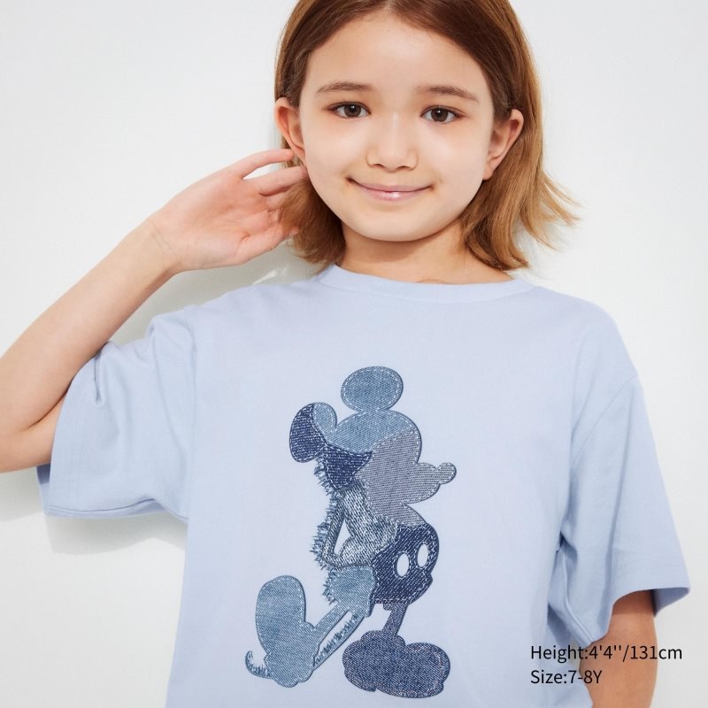 Light Blue Kids Uniqlo Mickey Stands Ut (Short Sleeve Graphic) T Shirts | USA FITAD-6208