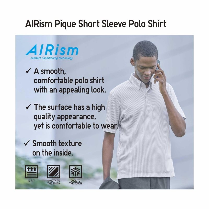 Light Blue Men Uniqlo Airism Pique Short-sleeve Polo Shirts | USA KUBXY-3872