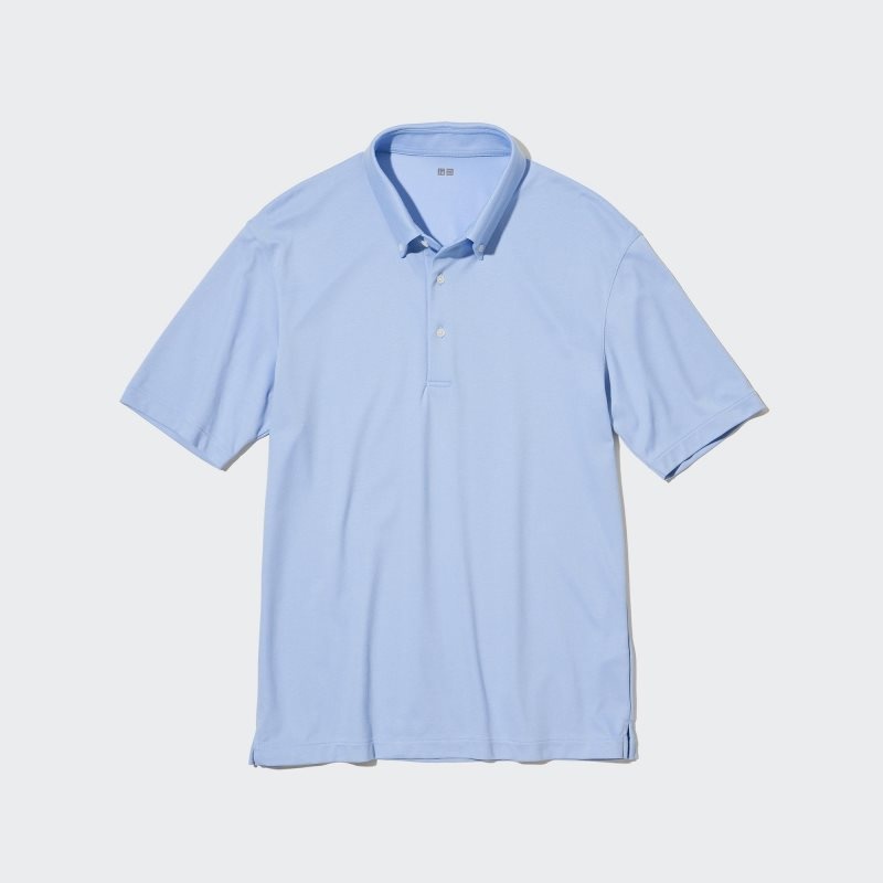 Light Blue Men Uniqlo Airism Pique Short-sleeve Polo Shirts | USA KUBXY-3872