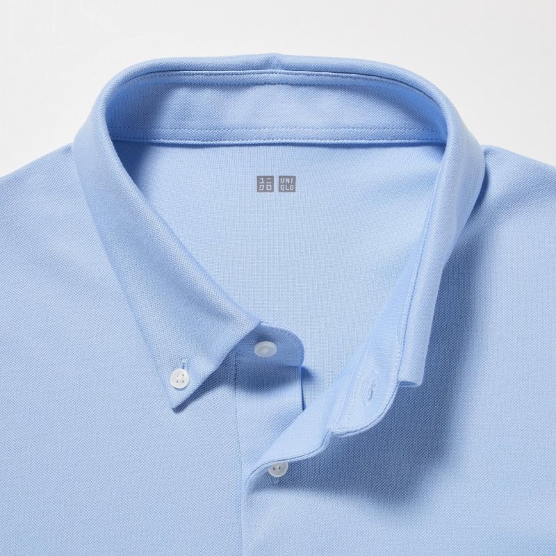 Light Blue Men Uniqlo Airism Pique Short-sleeve Polo Shirts | USA KUBXY-3872