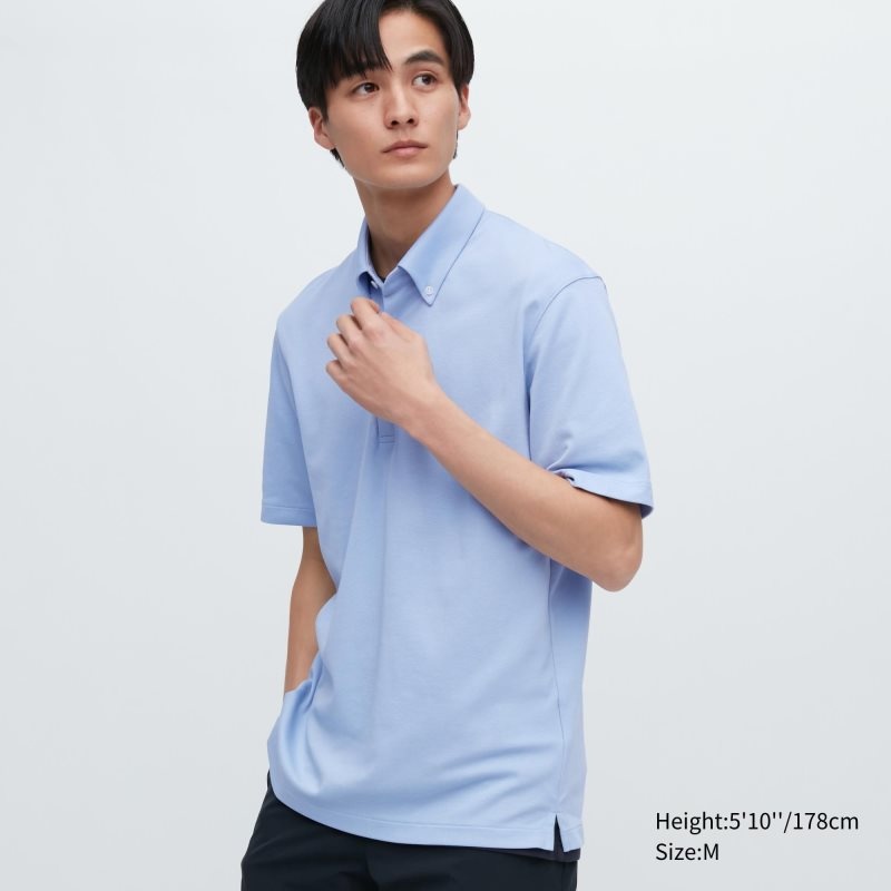 Light Blue Men Uniqlo Airism Pique Short-sleeve Polo Shirts | USA KUBXY-3872