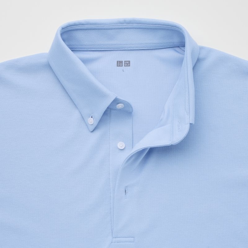 Light Blue Men Uniqlo Airism Pique Short-sleeve Polo Shirts | USA EXPIF-0478