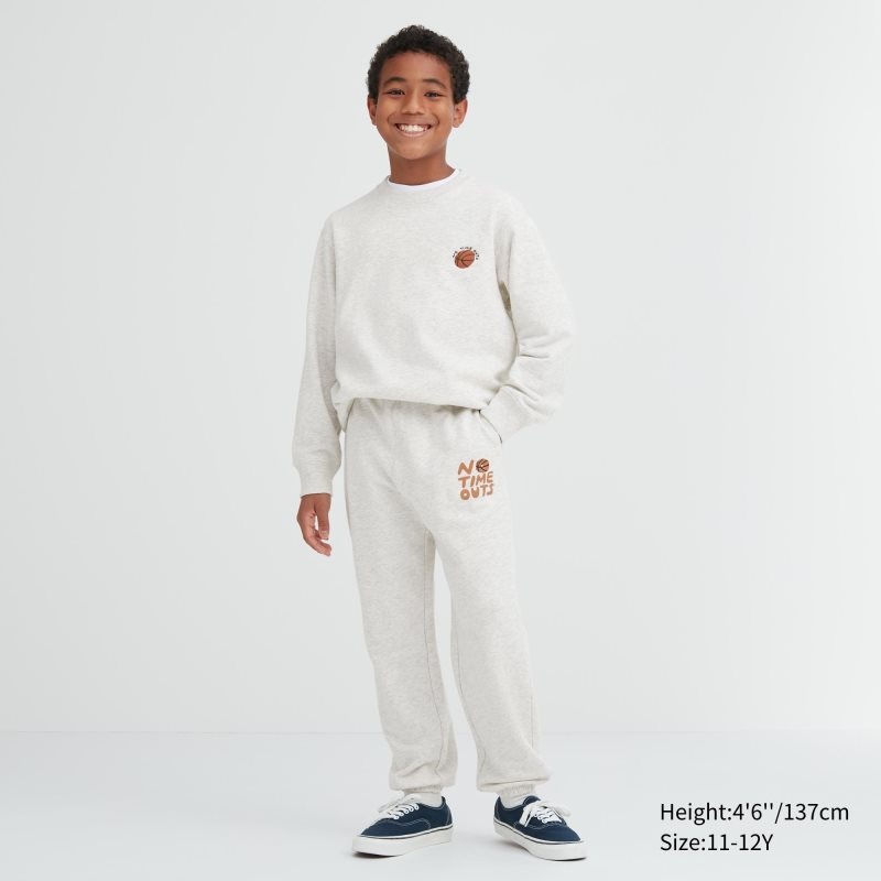 Light Grey Kids Uniqlo Ultra Stretch Graphic Sweatpants | USA ZJSCY-7089