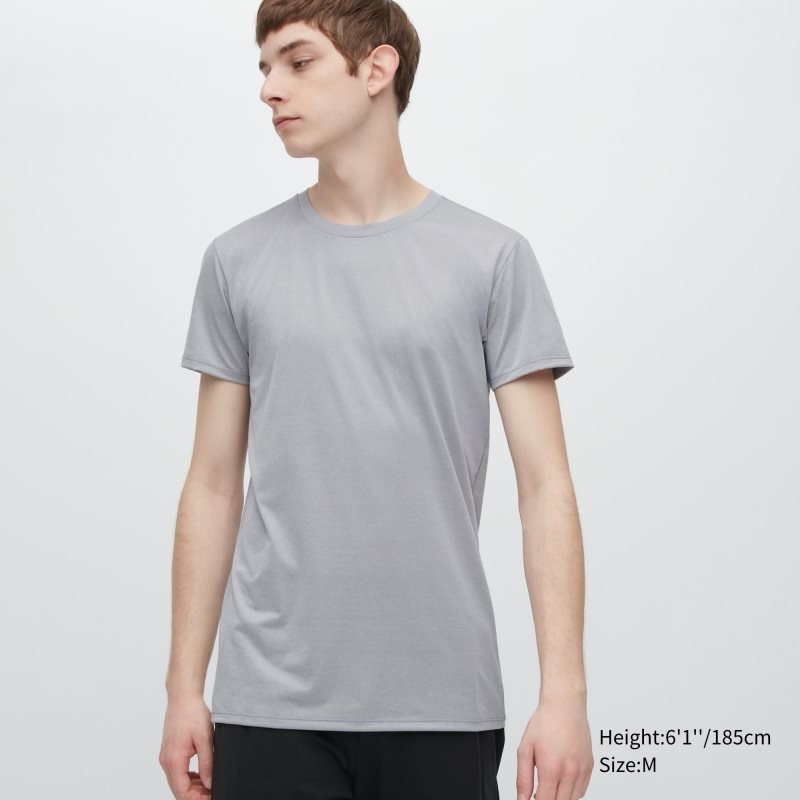 Light Grey Men Uniqlo Airism Crew Neck Short-sleeve T Shirts | USA OMWUP-6134