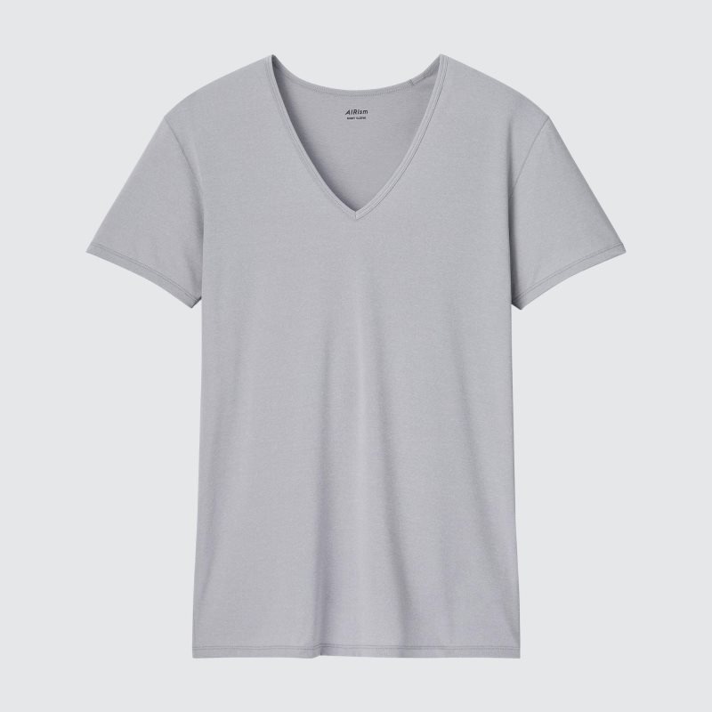 Light Grey Men Uniqlo Airism V-neck Short-sleeve T Shirts | USA BHLSZ-8953