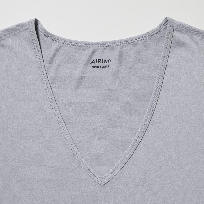 Light Grey Men Uniqlo Airism V-neck Short-sleeve T Shirts | USA BHLSZ-8953