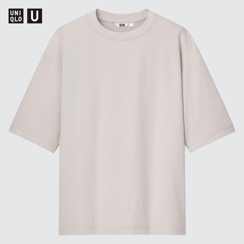 Light Grey Men Uniqlo U Airism Cotton Oversized Crew Neck Half-sleeve T Shirts | USA IDBFH-8739