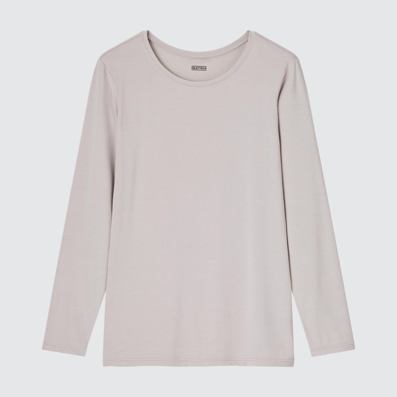 Light Grey Women Uniqlo Heattech Crew Neck Long-sleeve T Shirts | USA DPQWY-6325