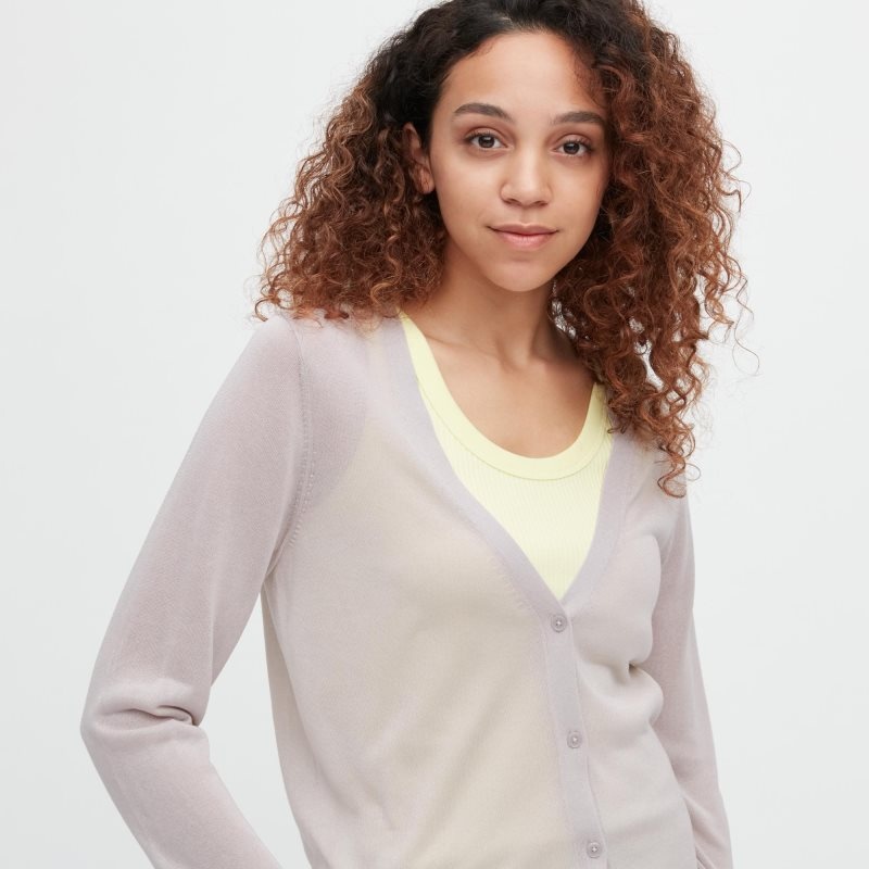 Light Grey Women Uniqlo Light V-neck Long-sleeve Cardigan | USA FHYBL-0759