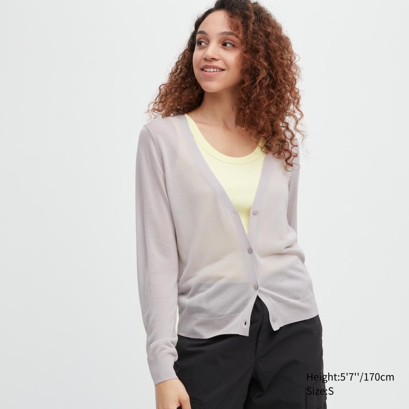 Light Grey Women Uniqlo Light V-neck Long-sleeve Cardigan | USA FHYBL-0759