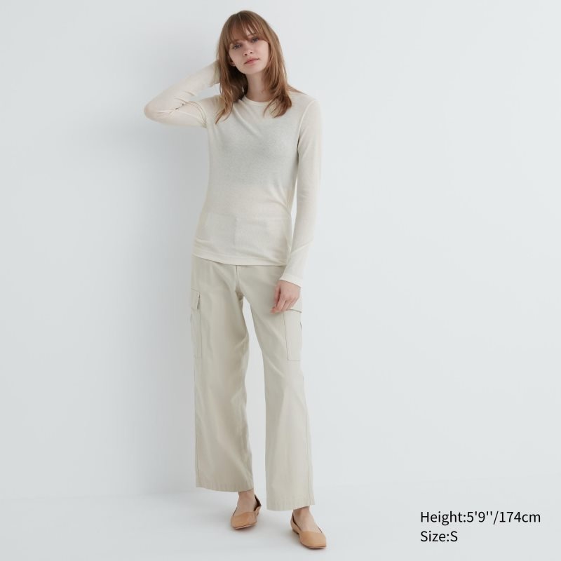 Light Grey Women Uniqlo Sheer Jersey Crew Neck Long-sleeve T Shirts | USA LMKOC-1239