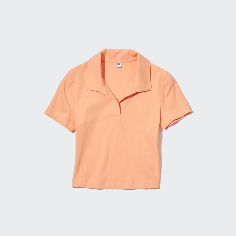 Light Orange Women Uniqlo Cropped Skipper Short-sleeve Polo Shirts | USA OHDJL-5379