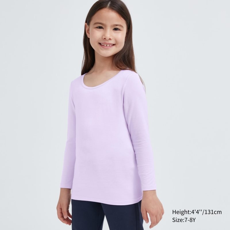 Light Purple Kids Uniqlo Heattech Scoop Neck Long-sleeve T Shirts | USA ISOEP-9742