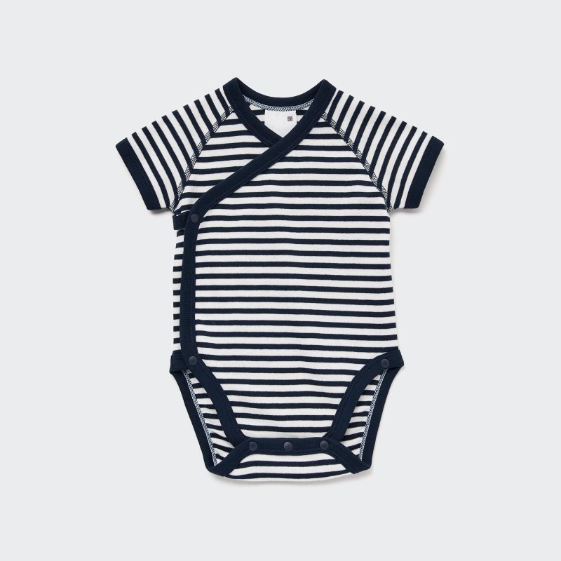 Navy Baby Uniqlo Short-sleeve (Open Front) Bodysuit | USA BMIRP-8269