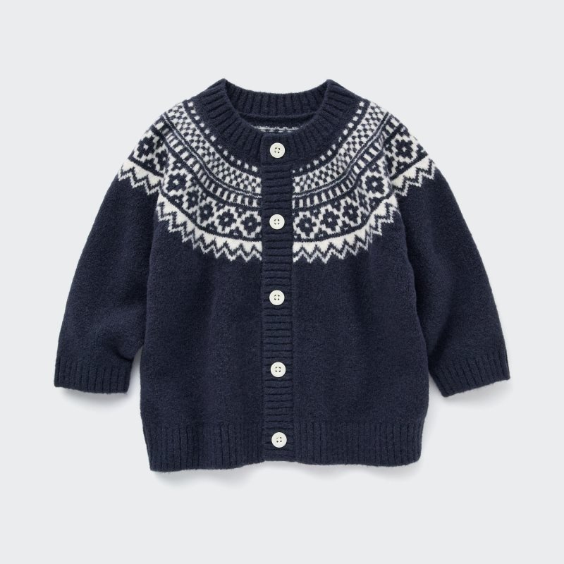 Navy Baby Uniqlo Souffle Yarn Fair Isle Cardigan | USA ZBTHD-3942