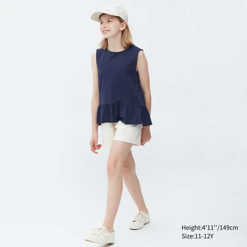 Navy Kids Uniqlo Airism Cotton Frill Sleeveless T Shirts | USA SXBVU-6125