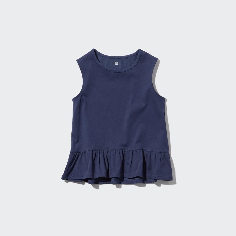 Navy Kids Uniqlo Airism Cotton Frill Sleeveless T Shirts | USA SXBVU-6125