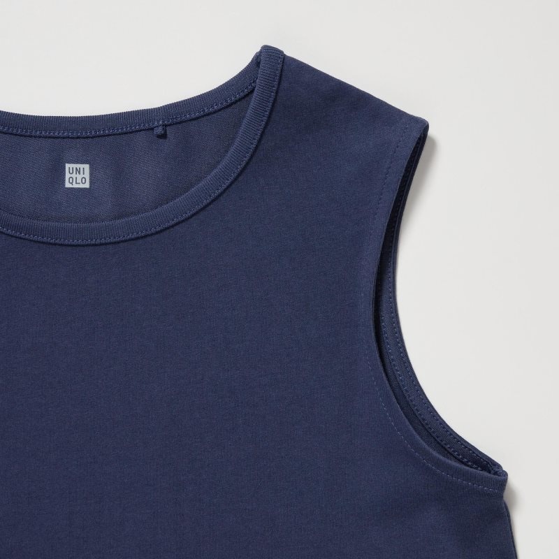 Navy Kids Uniqlo Airism Cotton Frill Sleeveless T Shirts | USA SXBVU-6125