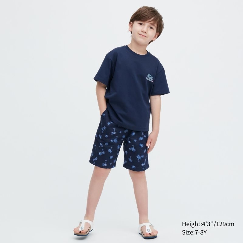 Navy Kids Uniqlo Airism Cotton Graphic Short-sleeve T Shirts | USA CVADX-3489