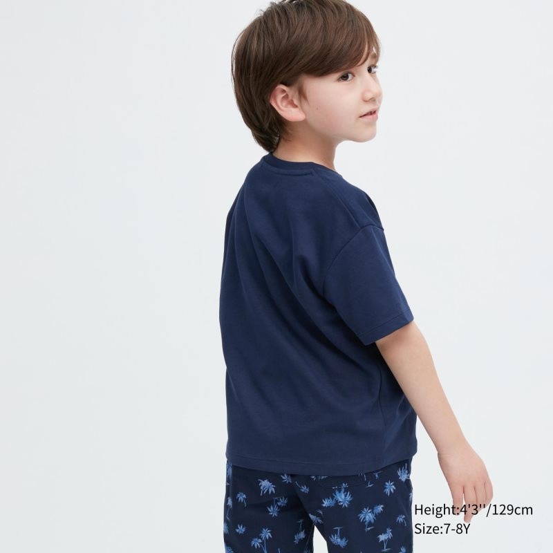 Navy Kids Uniqlo Airism Cotton Graphic Short-sleeve T Shirts | USA CVADX-3489