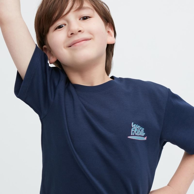 Navy Kids Uniqlo Airism Cotton Graphic Short-sleeve T Shirts | USA CVADX-3489