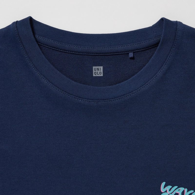 Navy Kids Uniqlo Airism Cotton Graphic Short-sleeve T Shirts | USA CVADX-3489