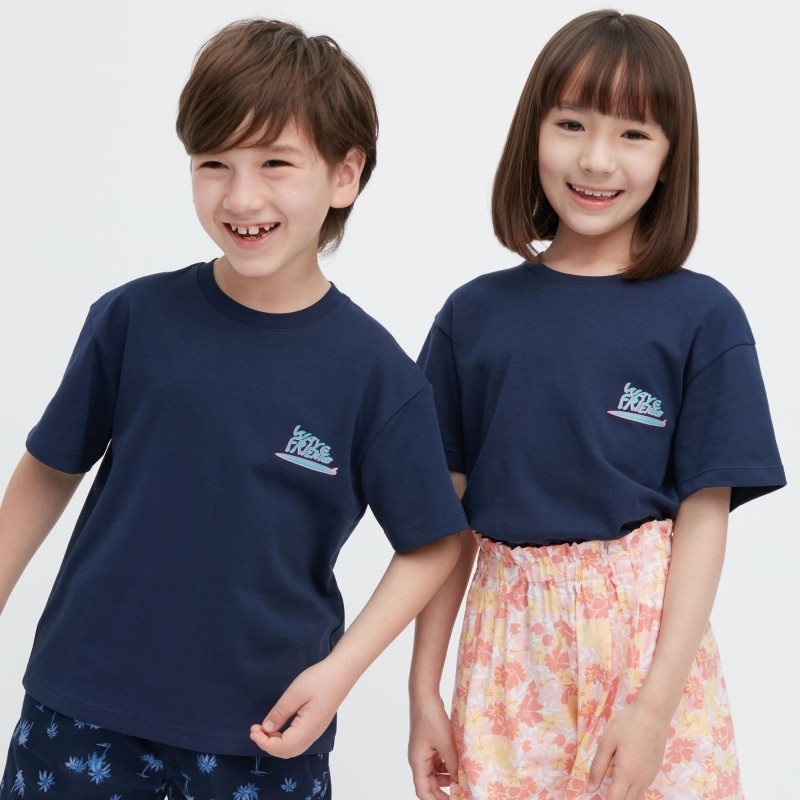 Navy Kids Uniqlo Airism Cotton Graphic Short-sleeve T Shirts | USA CVADX-3489