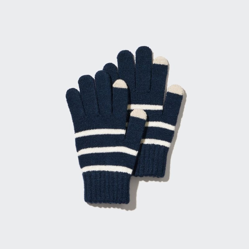 Navy Kids Uniqlo Heattech Striped Knitted Gloves | USA IKXST-6392