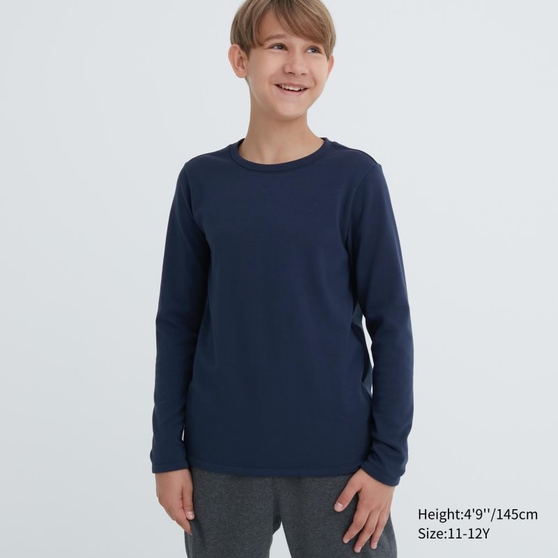 Navy Kids Uniqlo Heattech Ultra Warm Crew Neck T Shirts | USA JXROF-6592