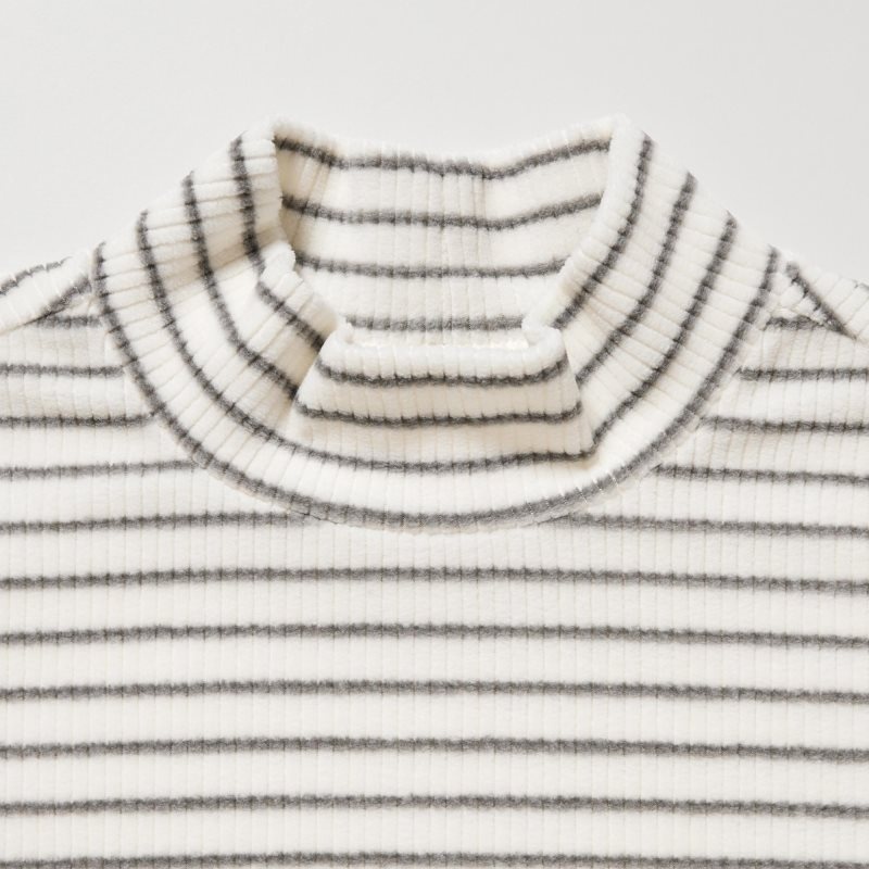 Navy Kids Uniqlo Ribbed Fleece Striped High Neck Long-sleeve T Shirts | USA VQEFK-2485