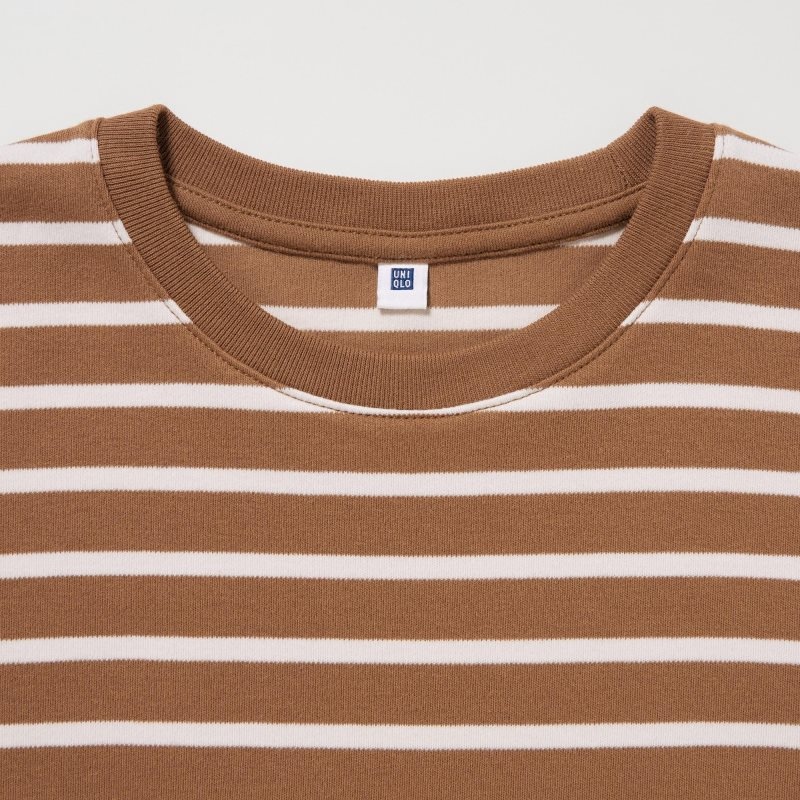 Navy Kids Uniqlo Soft Brushed Striped Crew Neck Long-sleeve T Shirts | USA PNXVM-2147