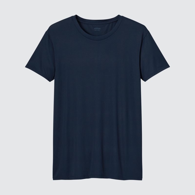 Navy Men Uniqlo Airism Crew Neck Short-sleeve T Shirts | USA WNRQV-9512