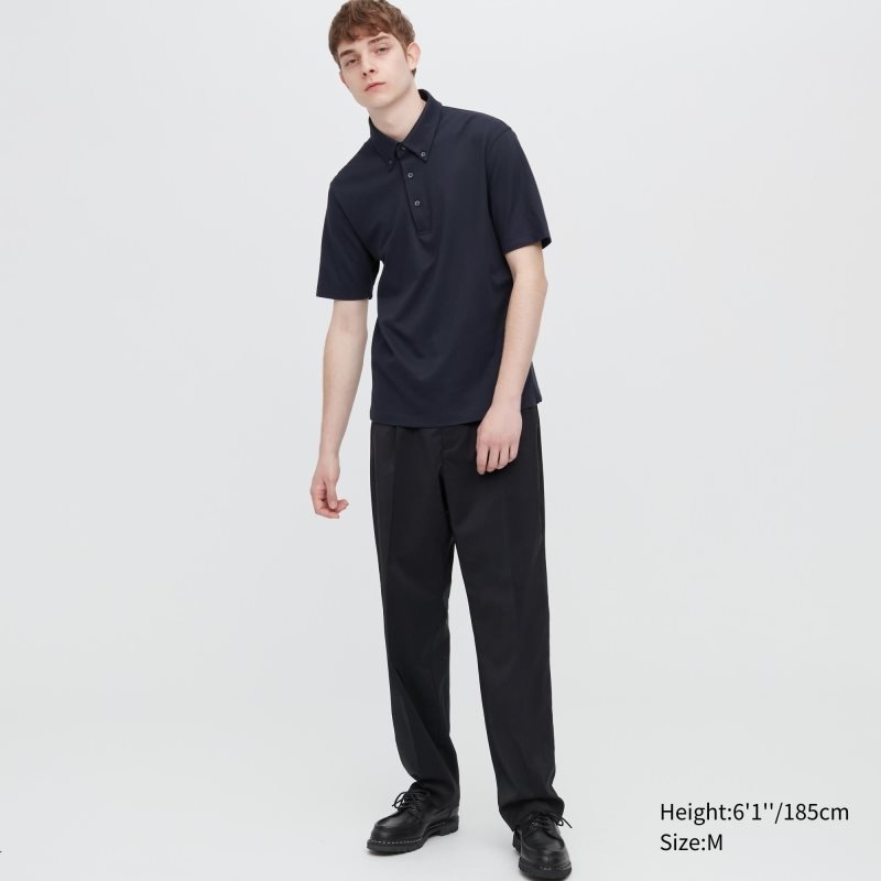 Navy Men Uniqlo Airism Pique Short-sleeve Polo Shirts | USA PTWXG-1738