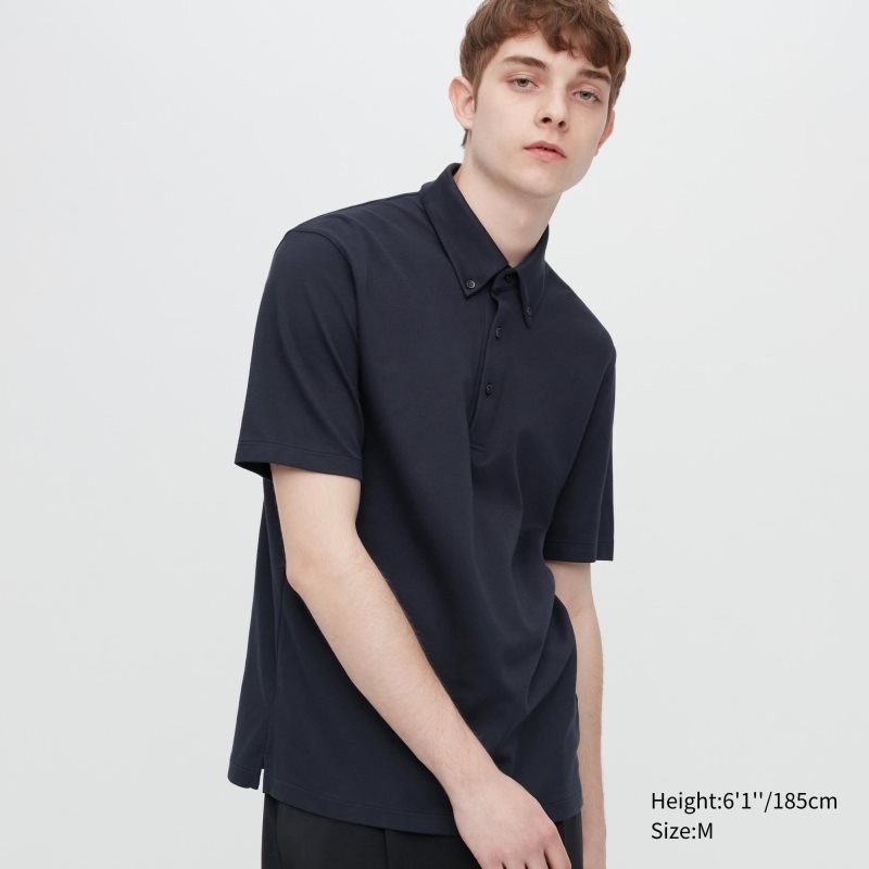 Navy Men Uniqlo Airism Pique Short-sleeve Polo Shirts | USA PTWXG-1738