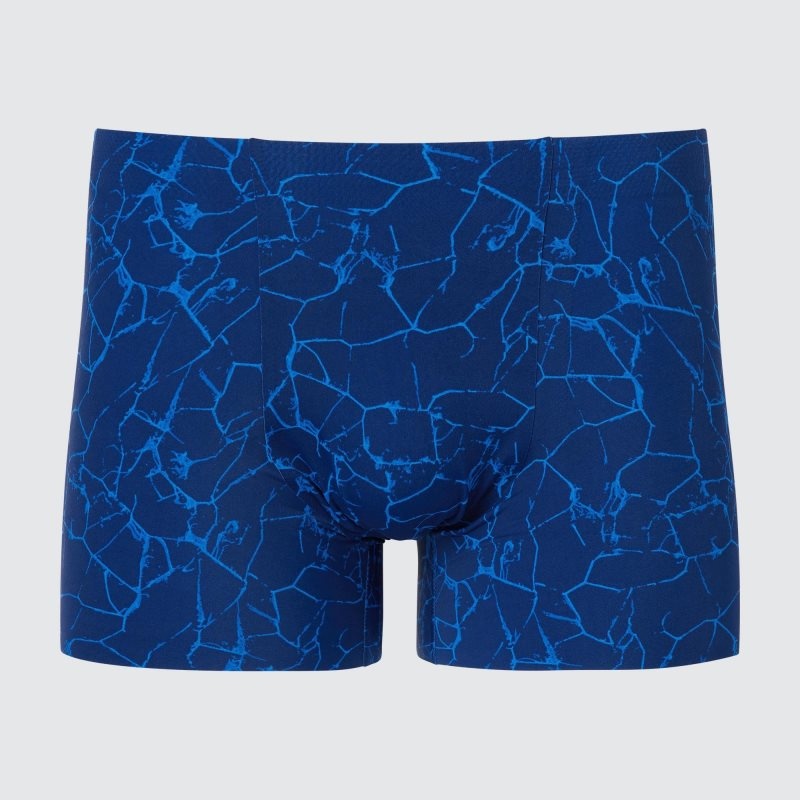 Navy Men Uniqlo Airism Seamless Printed Boxer Briefs | USA XSQAI-8427