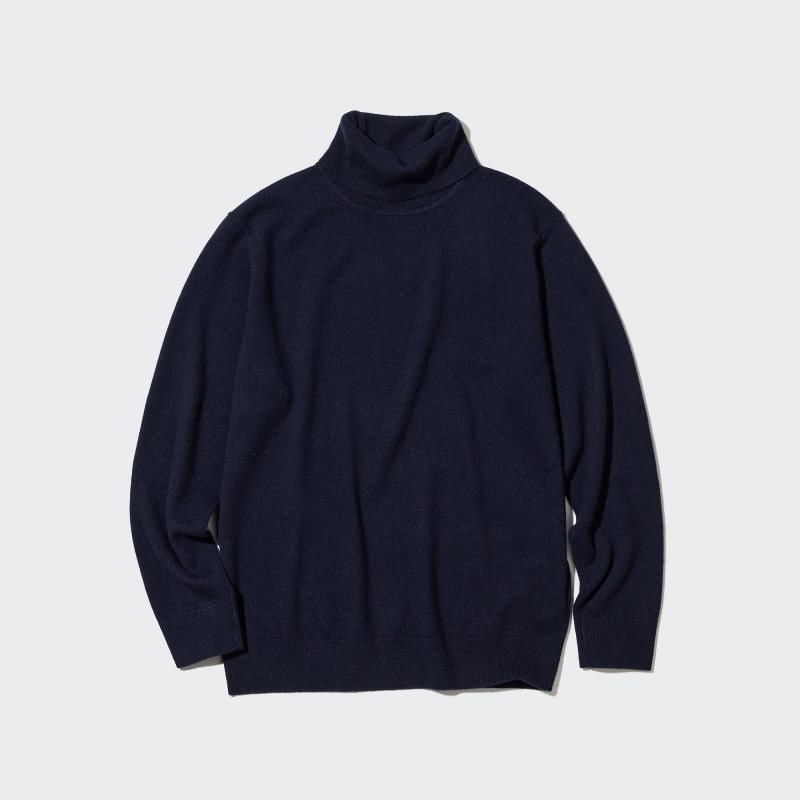 Navy Men Uniqlo Cashmere Turtleneck Long-sleeve Sweaters | USA FJXVP-5847