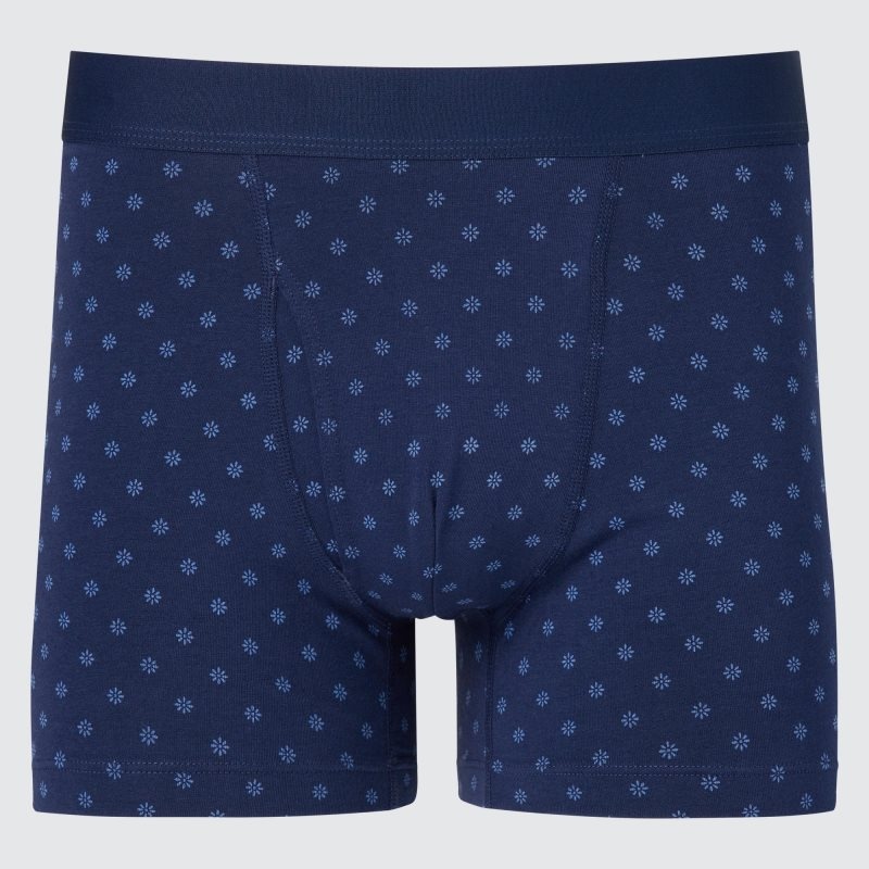 Navy Men Uniqlo Cotton Printed Boxer Briefs | USA BJZNP-3761