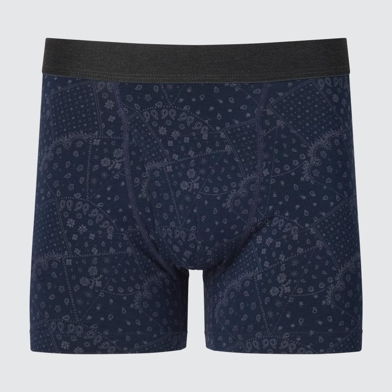 Navy Men Uniqlo Cotton Printed Boxer Briefs | USA CBMOQ-9570