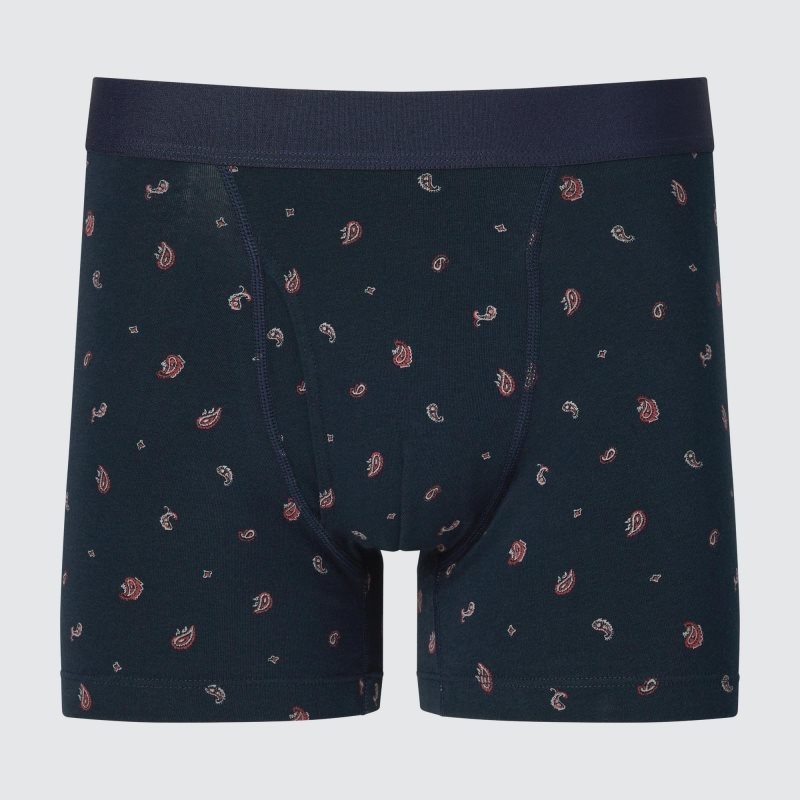 Navy Men Uniqlo Cotton Printed Boxer Briefs | USA PZSGA-1624