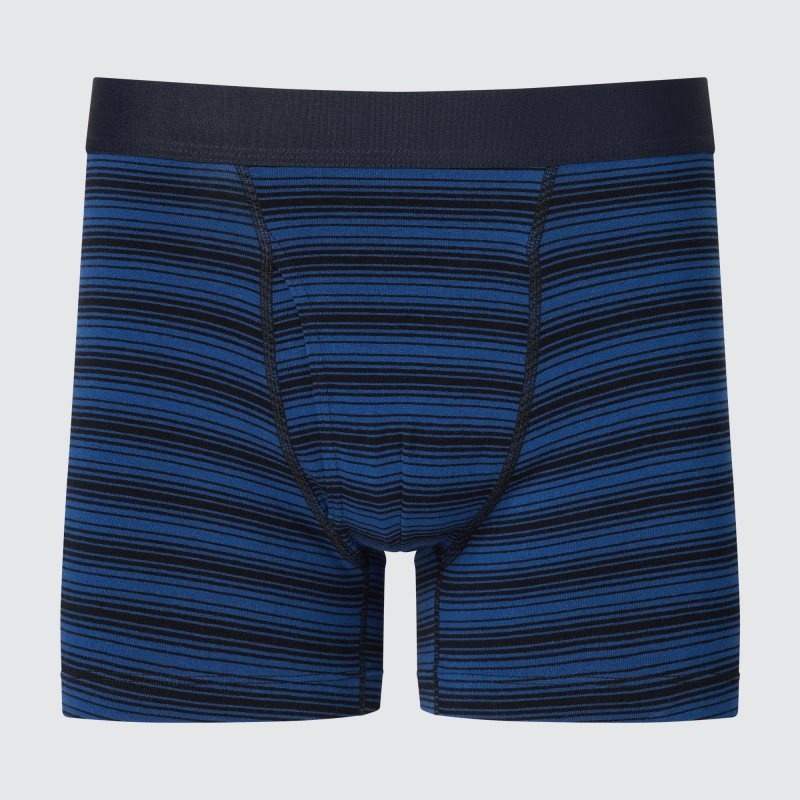 Navy Men Uniqlo Cotton Striped Boxer Briefs | USA BIQZE-5390