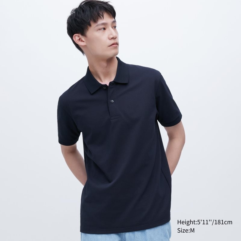 Navy Men Uniqlo Dry Pique Short-sleeve Polo Shirts | USA IFZWA-2491